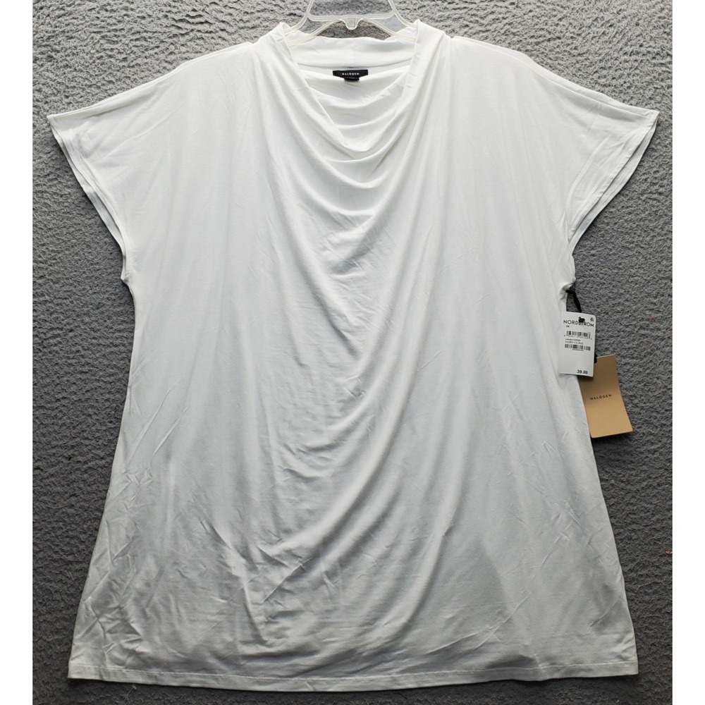 Halogen Drape T-Shirt Womens 3X White Stretch Classic Fit Cap Sleeve Cowl Neck